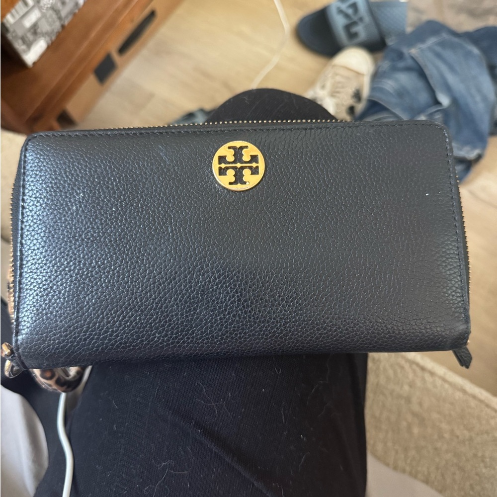 Tory Burch Black Pebbled Leather Wallet